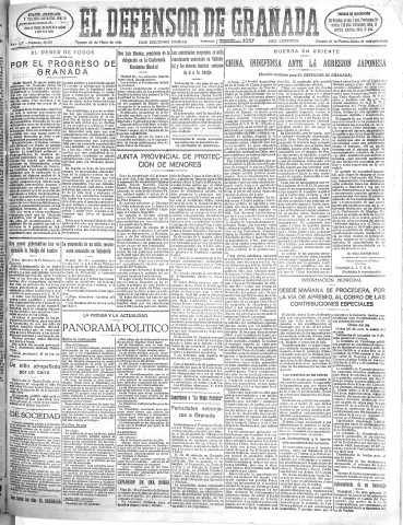 'El Defensor de Granada  : diario político independiente' - Año LIV Número 28687 Ed. Mañana - 1933 Mayo 26