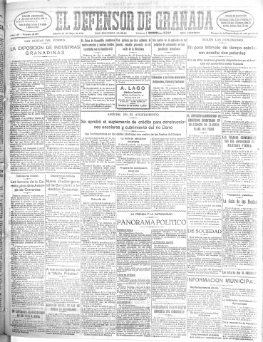 'El Defensor de Granada  : diario político independiente' - Año LIV Número 28689 Ed. Mañana - 1933 Mayo 27