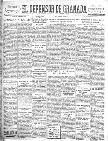 'El Defensor de Granada  : diario político independiente' - Año LIV Número 28690 Ed. Tarde - 1933 Mayo 27