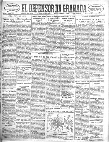 'El Defensor de Granada  : diario político independiente' - Año LIV Número 28697 Ed. Mañana - 1933 Junio 01