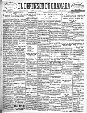 'El Defensor de Granada  : diario político independiente' - Año LIV Número 28704 Ed. Tarde - 1933 Junio 05
