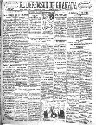 'El Defensor de Granada  : diario político independiente' - Año LIV Número 28711 Ed. Mañana - 1933 Junio 09