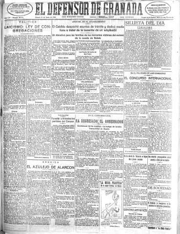 'El Defensor de Granada  : diario político independiente' - Año LIV Número 28713 Ed. Mañana - 1933 Junio 10