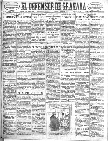 'El Defensor de Granada  : diario político independiente' - Año LIV Número 28715 Ed. Mañana - 1933 Junio 11