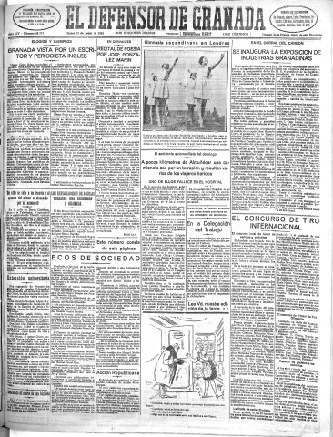 'El Defensor de Granada  : diario político independiente' - Año LIV Número 28717 Ed. Mañana - 1933 Junio 13