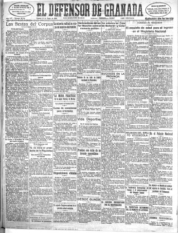'El Defensor de Granada  : diario político independiente' - Año LIV Número 28722 Ed. Tarde - 1933 Junio 16