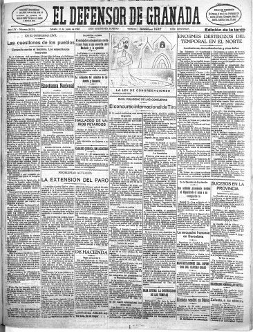 'El Defensor de Granada  : diario político independiente' - Año LIV Número 28724 Ed. Tarde - 1933 Junio 17