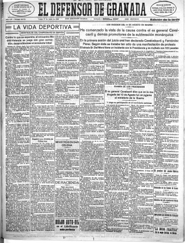 'El Defensor de Granada  : diario político independiente' - Año LIV Número 28726 Ed. Tarde - 1933 Junio 19