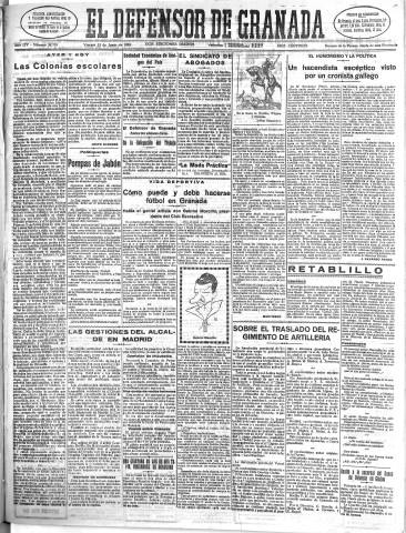'El Defensor de Granada  : diario político independiente' - Año LIV Número 28733 Ed. Mañana - 1933 Junio 23