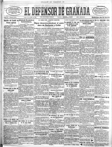 'El Defensor de Granada  : diario político independiente' - Año LIV Número 28738 Ed. Tarde - 1933 Junio 26