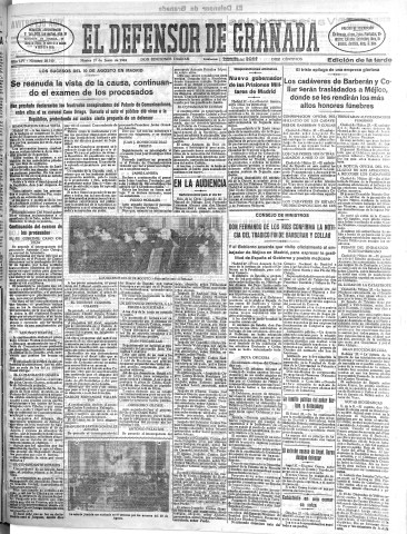 'El Defensor de Granada  : diario político independiente' - Año LIV Número 28740 Ed. Tarde - 1933 Junio 27