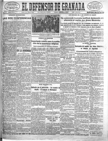 'El Defensor de Granada  : diario político independiente' - Año LIV Número 28744 Ed. Tarde - 1933 Junio 29
