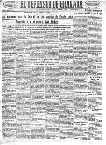 'El Defensor de Granada  : diario político independiente' - Año LIV Número 28748 Ed. Tarde - 1933 Julio 05