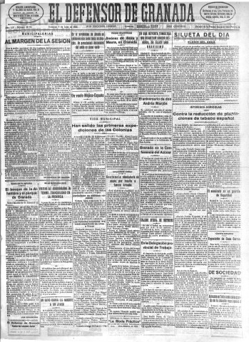 'El Defensor de Granada  : diario político independiente' - Año LIV Número 28755 Ed. Mañana - 1933 Julio 09