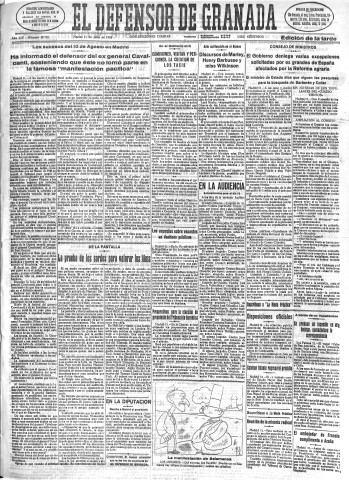 'El Defensor de Granada  : diario político independiente' - Año LIV Número 28758 Ed. Tarde - 1933 Julio 11