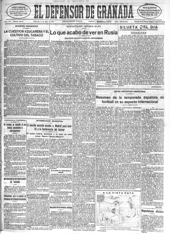'El Defensor de Granada  : diario político independiente' - Año LIV Número 28759 Ed. Mañana - 1933 Julio 12