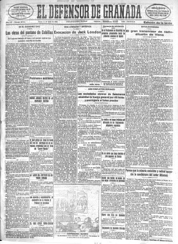 'El Defensor de Granada  : diario político independiente' - Año LIV Número 28762 Ed. Tarde - 1933 Julio 13