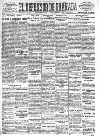 'El Defensor de Granada  : diario político independiente' - Año LIV Número 28770 Ed. Tarde - 1933 Julio 18