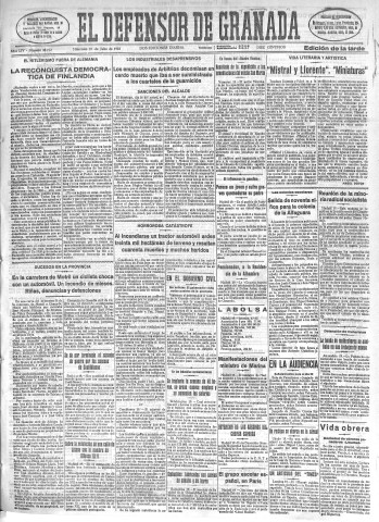 'El Defensor de Granada  : diario político independiente' - Año LIV Número 28772 Ed. Tarde - 1933 Julio 19