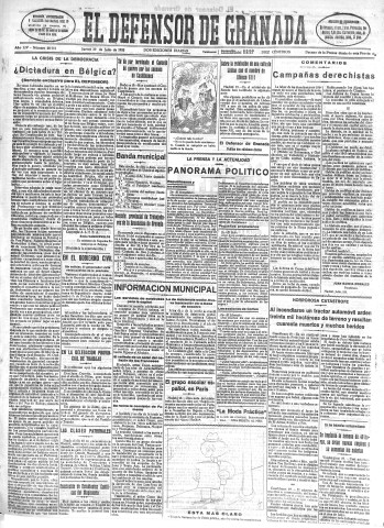 'El Defensor de Granada  : diario político independiente' - Año LIV Número 28773 Ed. Mañana - 1933 Julio 20