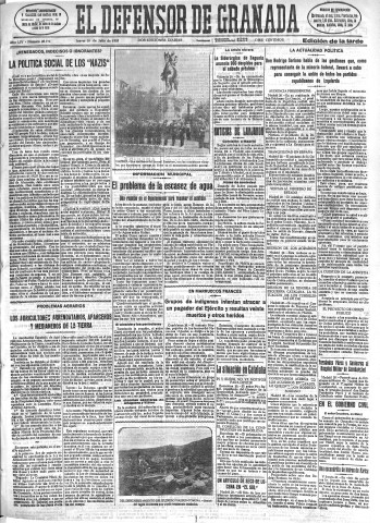 'El Defensor de Granada  : diario político independiente' - Año LIV Número 28774 Ed. Tarde - 1933 Julio 20