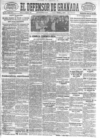 'El Defensor de Granada  : diario político independiente' - Año LIV Número 28776 Ed. Tarde - 1933 Julio 21
