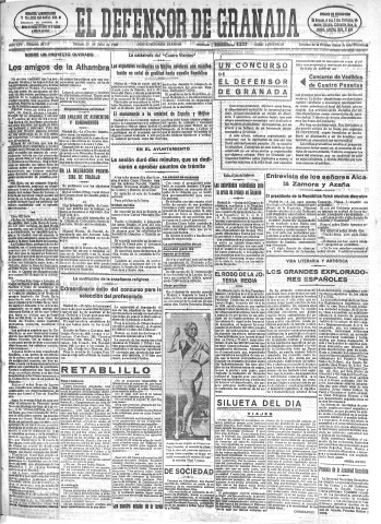 'El Defensor de Granada  : diario político independiente' - Año LIV Número 28777 Ed. Mañana - 1933 Julio 22