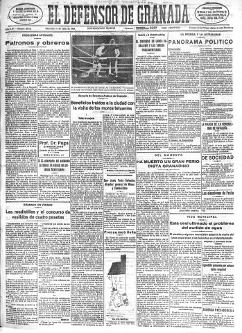 'El Defensor de Granada  : diario político independiente' - Año LIV Número 28783 Ed. Mañana - 1933 Julio 26