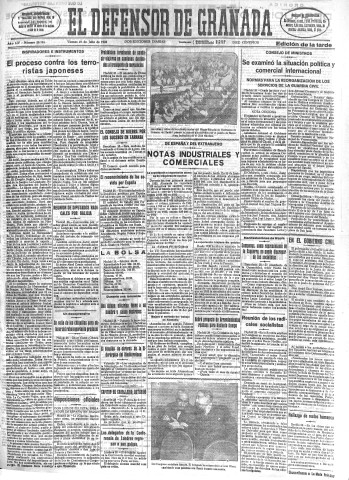 'El Defensor de Granada  : diario político independiente' - Año LIV Número 28788 Ed. Tarde - 1933 Julio 28
