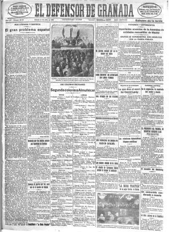'El Defensor de Granada  : diario político independiente' - Año LIV Número 28790 Ed. Tarde - 1933 Julio 29