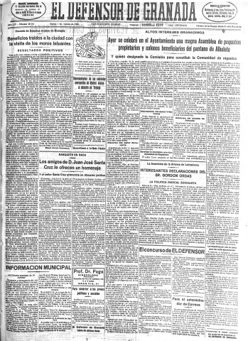 'El Defensor de Granada  : diario político independiente' - Año LIV Número 28793 Ed. Mañana - 1933 Agosto 01