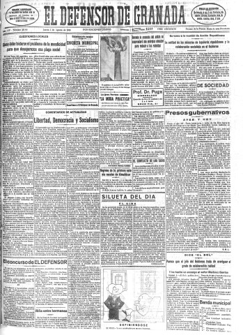'El Defensor de Granada  : diario político independiente' - Año LIV Número 28797 Ed. Mañana - 1933 Agosto 03