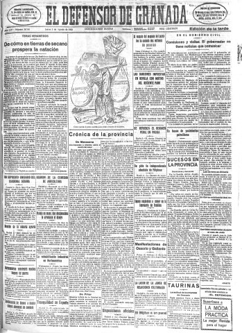 'El Defensor de Granada  : diario político independiente' - Año LIV Número 28798 Ed. Tarde - 1933 Agosto 03