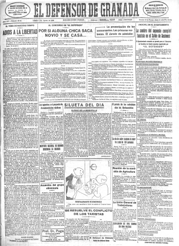 'El Defensor de Granada  : diario político independiente' - Año LIV Número 28801 Ed. Mañana - 1933 Agosto 05