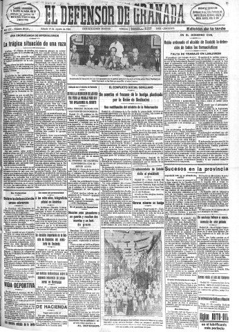 'El Defensor de Granada  : diario político independiente' - Año LIV Número 28825 Ed. Tarde - 1933 Agosto 19