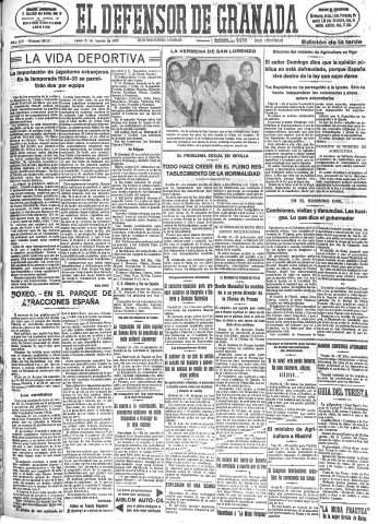 'El Defensor de Granada  : diario político independiente' - Año LIV Número 28827 Ed. Tarde - 1933 Agosto 21