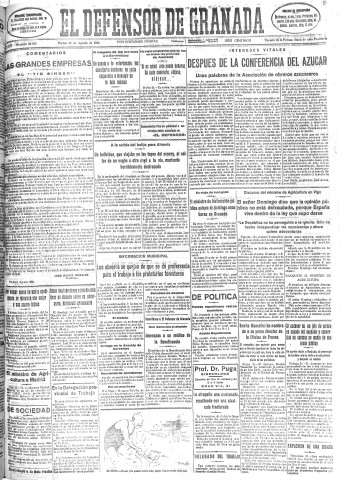 'El Defensor de Granada  : diario político independiente' - Año LIV Número 28828 Ed. Mañana - 1933 Agosto 22