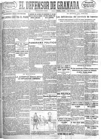 'El Defensor de Granada  : diario político independiente' - Año LIV Número 28832 Ed. Mañana - 1933 Agosto 24