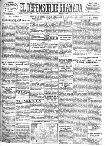 'El Defensor de Granada  : diario político independiente' - Año LIV Número 28834 Ed. Mañana - 1933 Agosto 25