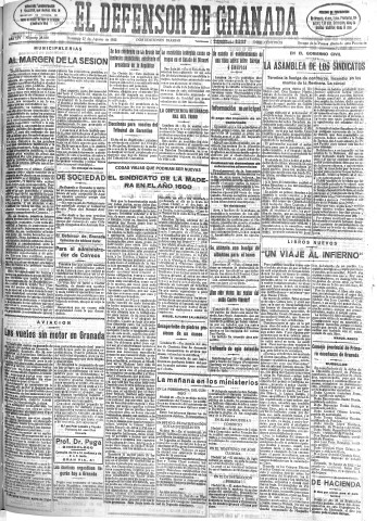 'El Defensor de Granada  : diario político independiente' - Año LIV Número 28838 Ed. Mañana - 1933 Agosto 27