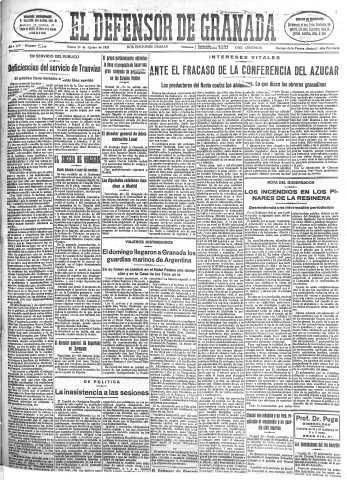 'El Defensor de Granada  : diario político independiente' - Año LIV Número 28840 Ed. Mañana - 1933 Agosto 29