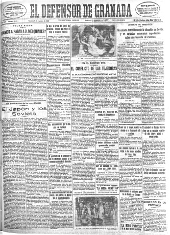 'El Defensor de Granada  : diario político independiente' - Año LIV Número 28841 Ed. Tarde - 1933 Agosto 29