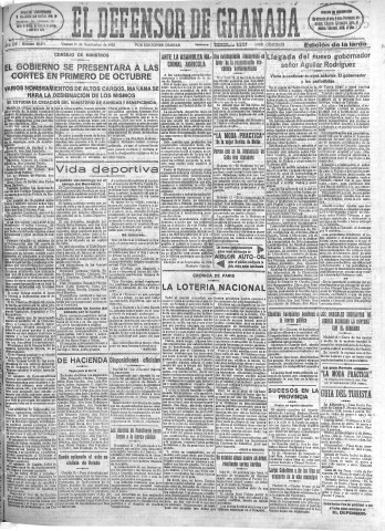 'El Defensor de Granada  : diario político independiente' - Año LIV Número 28871 Ed. Tarde - 1933 Septiembre 15