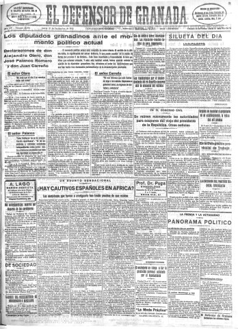 'El Defensor de Granada  : diario político independiente' - Año LIV Número 28892 Ed. Mañana - 1933 Septiembre 28