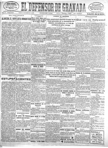 'El Defensor de Granada  : diario político independiente' - Año LIV Número 28895 Ed. Tarde - 1933 Septiembre 29
