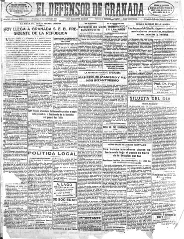 'El Defensor de Granada  : diario político independiente' - Año LIV Número 28898 Ed. Mañana - 1933 Octubre 01