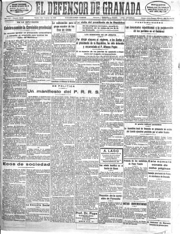 'El Defensor de Granada  : diario político independiente' - Año LIV Número 28900 Ed. Mañana - 1933 Octubre 03