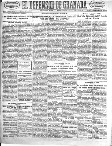 'El Defensor de Granada  : diario político independiente' - Año LIV Número 28902 Ed. Mañana - 1933 Octubre 04