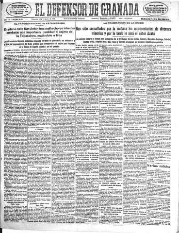 'El Defensor de Granada  : diario político independiente' - Año LIV Número 28903 Ed. Tarde - 1933 Octubre 04