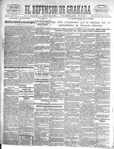 'El Defensor de Granada  : diario político independiente' - Año LIV Número 28904 Ed. Mañana - 1933 Octubre 05